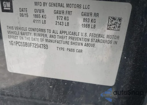 2015 Chevrolet Cruze 1Lt Auto from USA, damaged, VIN 1G1PC5SB9F7294783